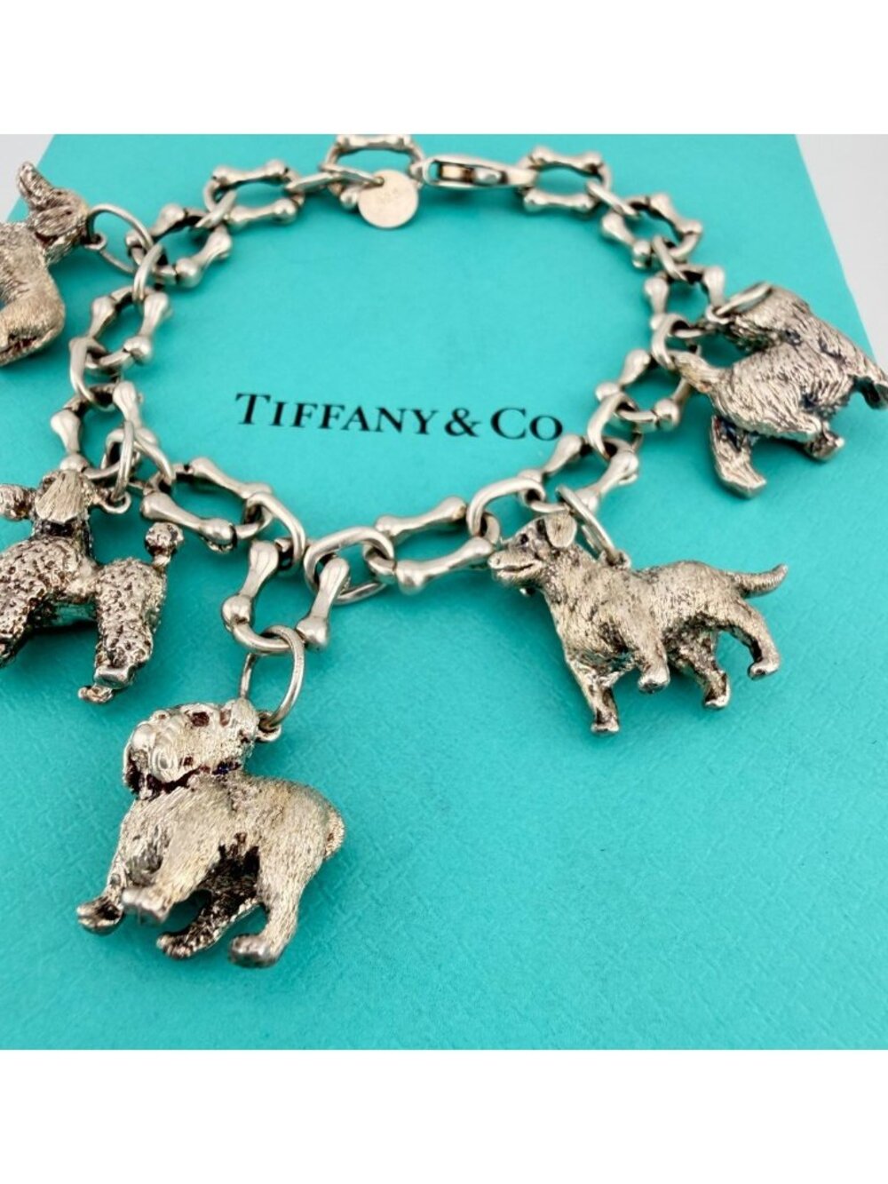 Vintage Tiffany & Co. 5 Dogs Charm Bracelet Sterling Silver Bone Links 7.5in 51g - Picture 5 of 7